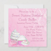 Invitation Fête de Buffet de Bonbons Roses (Dos)