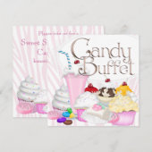 Invitation Fête de Buffet de Bonbons Zèbre Rose (Devant / Derrière)