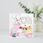 Invitation Fête de Buffet de Bonbons Zèbre Rose (Debout devant)