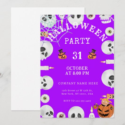 Invitation Fête de bureau Halloween Classique Violet Électriq (Devant / Derrière)