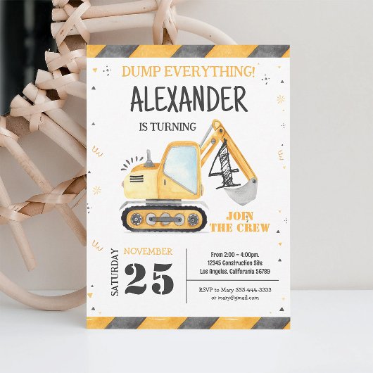 Invitation Fête de camion à benne construction