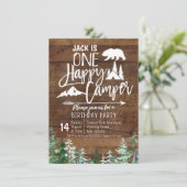 Invitation Fête de Camping Forêt Anniversaire Kraft Camper (Debout devant)