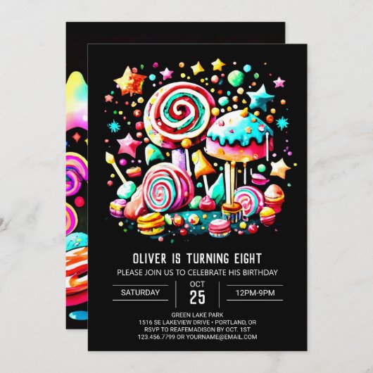 Invitation Fête de Candyland (Devant / Derrière)