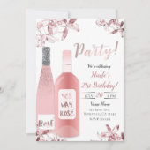 Invitation Fête de célébration avec du vin rosé et des fleurs (Devant)