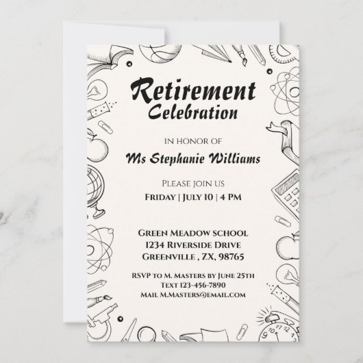 Invitation Fête de célébration de l'enseignant à la retraite (Devant)
