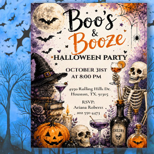 Invitation Fête de célébration d'Halloween Boo's & Booze