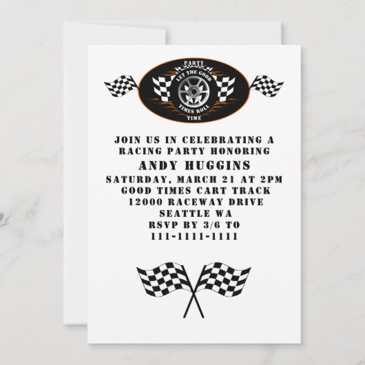 Invitation Fête de célébration du drapeau à damier de course  (Dos)