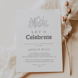 Invitation Fête de célébration minimale de fleur sauvage gris