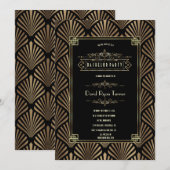 Invitation Fête de célibataire Art Déco noir Gatsby années 20 (Devant / Derrière)