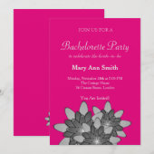 Invitation Fête de célibataire Lotus Floral Gris Rose (Devant / Derrière)