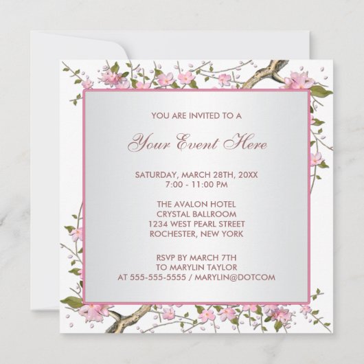 Invitation Fête de Cerisier en Fleur pour Toutes Occasions (Dos)