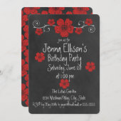 Invitation Fête de Chalkboard Wild Red Roses (Devant / Derrière)