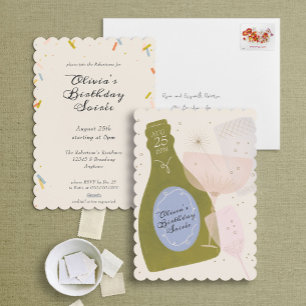 Invitation Fête de Champagne & Cocktails Élégant Illustré