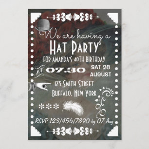 Invitation Fête de chapeaux rétro vintage tableau noir
