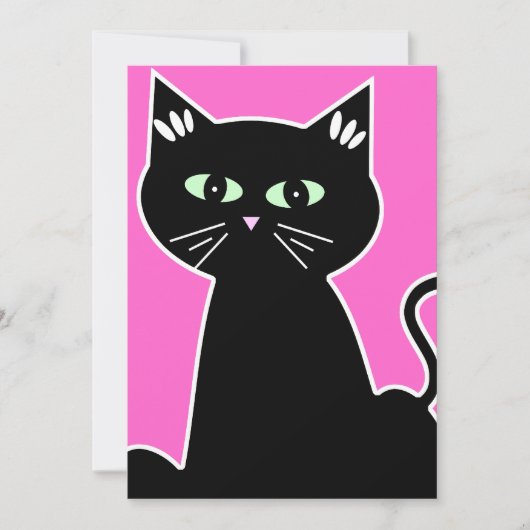 Invitation Fête de chat aux yeux verts dessin animé rétro (Devant)