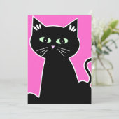 Invitation Fête de chat aux yeux verts dessin animé rétro (Debout devant)