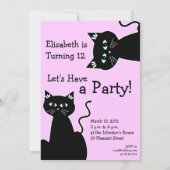 Invitation Fête de chat aux yeux verts dessin animé rétro (Dos)