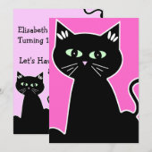 Invitation Fête de chat aux yeux verts dessin animé rétro (Devant / Derrière)