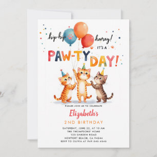 Invitation Fête de chat Chats joueurs Ballons Anniversaire
