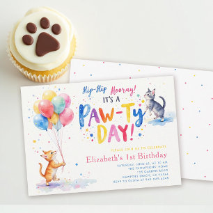 Invitation Fête de chat colorée avec des chatons et des ballo