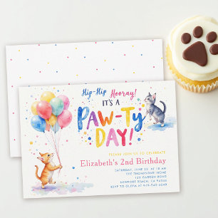 Invitation Fête de chat colorée ballons chatons anniversaire