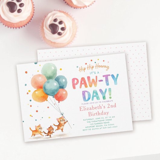 Invitation Fête de chat Minous mignons Ballons Anniversaire e