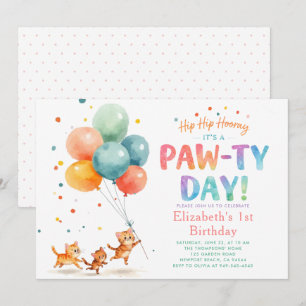 Invitation Fête de chat Minous mignons Ballons Enfants 1er An