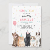 Invitation Fête de chaton Pawty Kitty Chat Anniversaire (Devant)