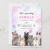 Invitation Fête de chaton Pawty Kitty Chat Anniversaire (Devant)