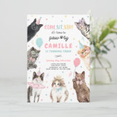 Invitation Fête de chaton Pawty Kitty Chat Anniversaire (Debout devant)