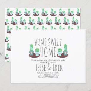 Invitation Fête de Chauffage de Maison avec Cactus en Pot Mod