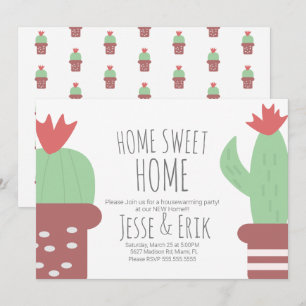 Invitation Fête de Chauffage de Maison Cactus en Pot Mignon M