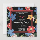 Invitation Fête de Chauffage de Maison Florale Noire moderne (Devant)