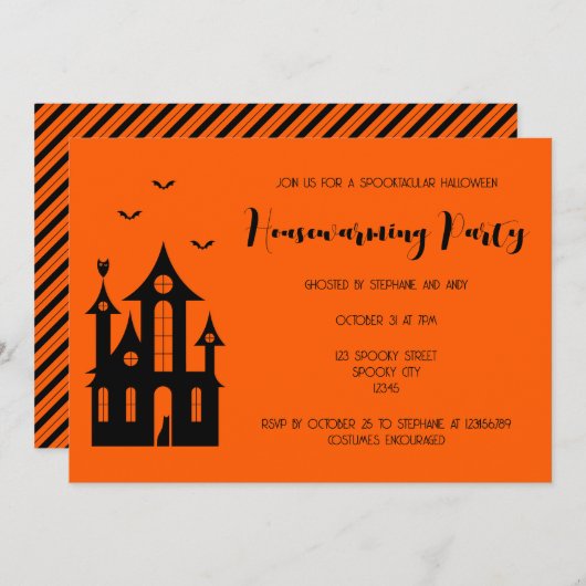 Invitation Fête de Chauffage d'Halloween Maison Hantée Noir I (Devant / Derrière)