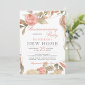 Invitation Fête de Chauffage Fleurie Crème Rose Pêche Poussié (Debout devant)