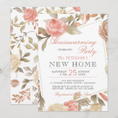 Invitation Fête de Chauffage Fleurie Crème Rose Pêche Poussié (Devant / Derrière)