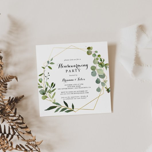 Invitation Fête de Chauffage Géométrique Or Tropical