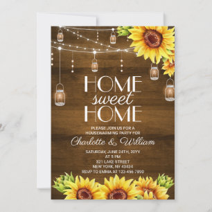 Invitation Fête de Chauffage Maison Fleur de Tournesol Bois R