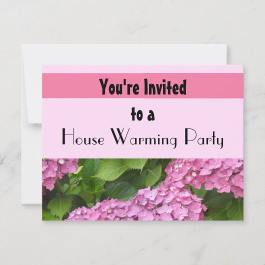 Invitation Fête de Chauffage Maison Fleur d'Hydrangea Rose (Devant)