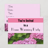 Invitation Fête de Chauffage Maison Fleur d'Hydrangea Rose (Devant / Derrière)