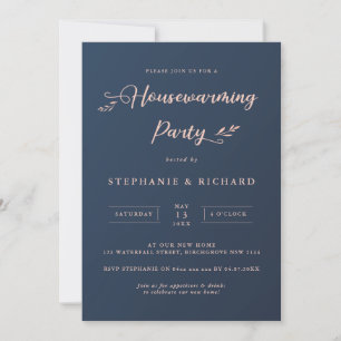 Invitation Fête de Chauffage Maison Fleurie Rose et Marine