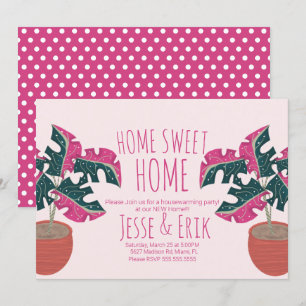 Invitation Fête de Chauffage Maison Tropicale Rose Monstera