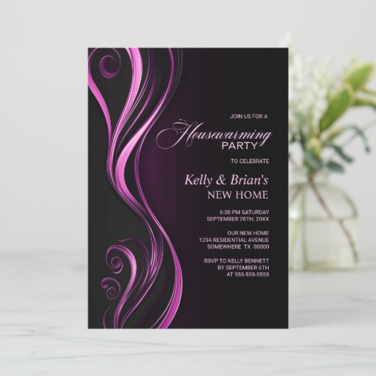 Invitation Fête de chauffage rose noir moderne (Debout devant)