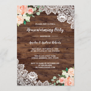 Invitation Fête de Chauffe Maison Florale Rustique en Dentell