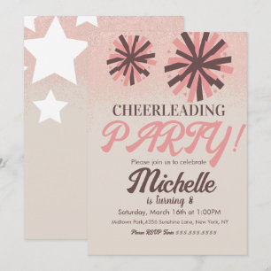 Invitation Fête de Cheerleading Anniversaire Étoiles Roses