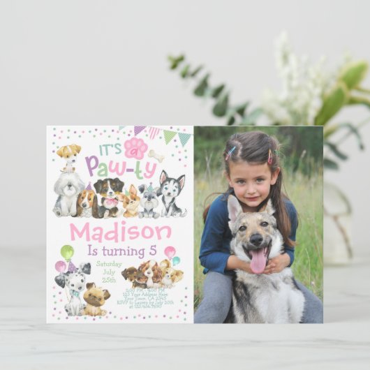 Invitation Fête de chiots (Debout devant)