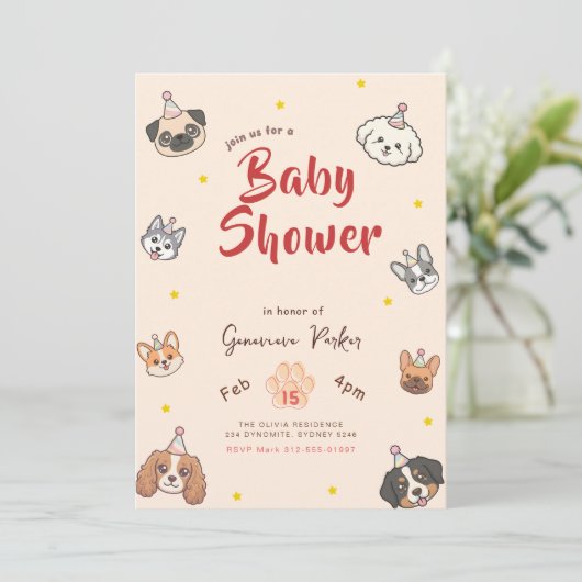 Invitation Fête de chiots mignons pour bébé avec thème de chi (Debout devant)