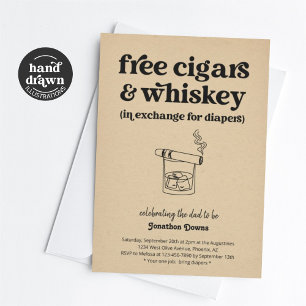 Invitation Fête de cigares, whisky et couches pour hommes drô