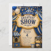 Invitation Fête de cirque bleu (Devant)