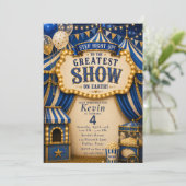 Invitation Fête de cirque bleu (Debout devant)